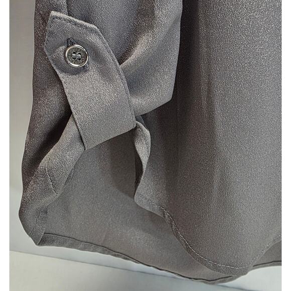 Calvin Klein Women's Silver Button-Down Roll Sleeve Zipper Pocket Blouse, Medium - Picture 6 of 13